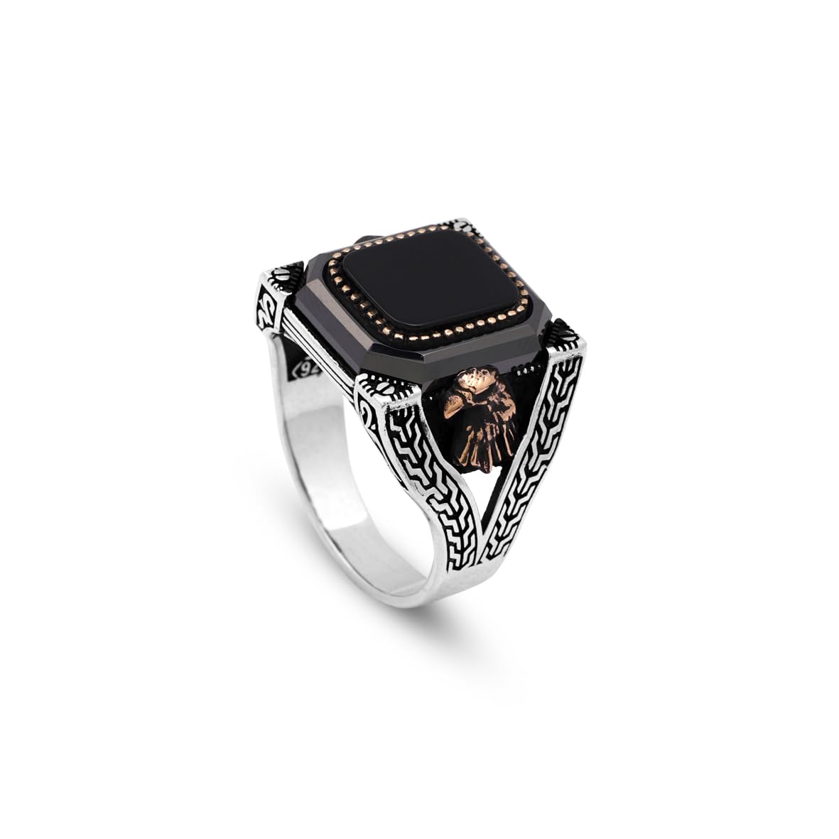 Vintage Black Onyx Ring with Eagle Design - Handmade Turkish 925 Sterling Silver Engagement Ring for Men with Polished Gemstone - Includes Silver Polishing Cloth Gift