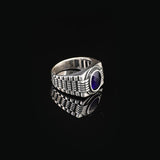 Handmade Blue Sapphire Oval Stone Watch Band Model Gemstone Ring for Men Vintage 925 Sterling Silver — image 4