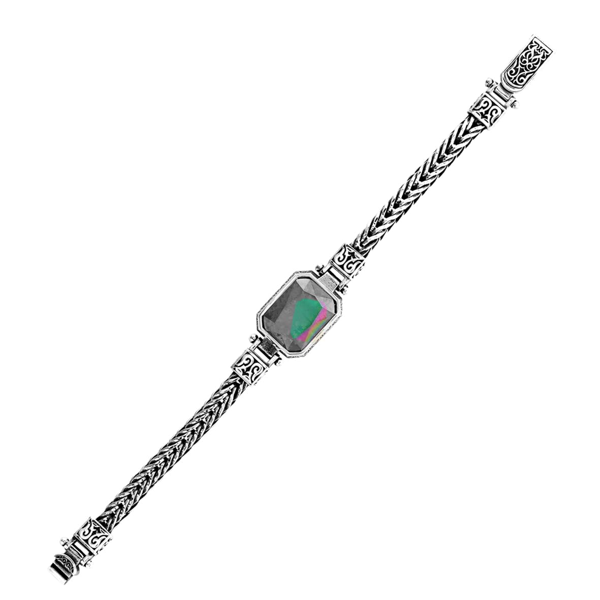Mystical Topaz Gemstone Vintage Bracelet – Handmade Gothic Sterling Silver Chain Bracelet for Men