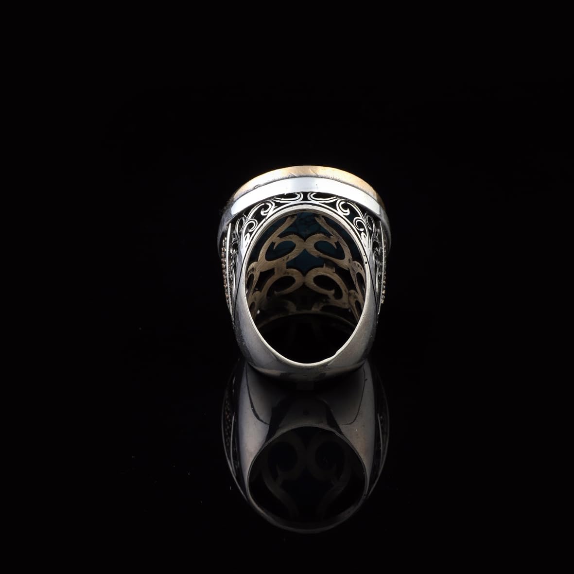 Handmade Chunky Sterling Silver Ring for Men with Turquoise and Micro Sapphire – Ottoman Style Vintage Engagement Ring