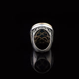 Handmade Chunky Sterling Silver Ring for Men with Turquoise and Micro Sapphire – Ottoman Style Vintage Engagement Ring — image 6
