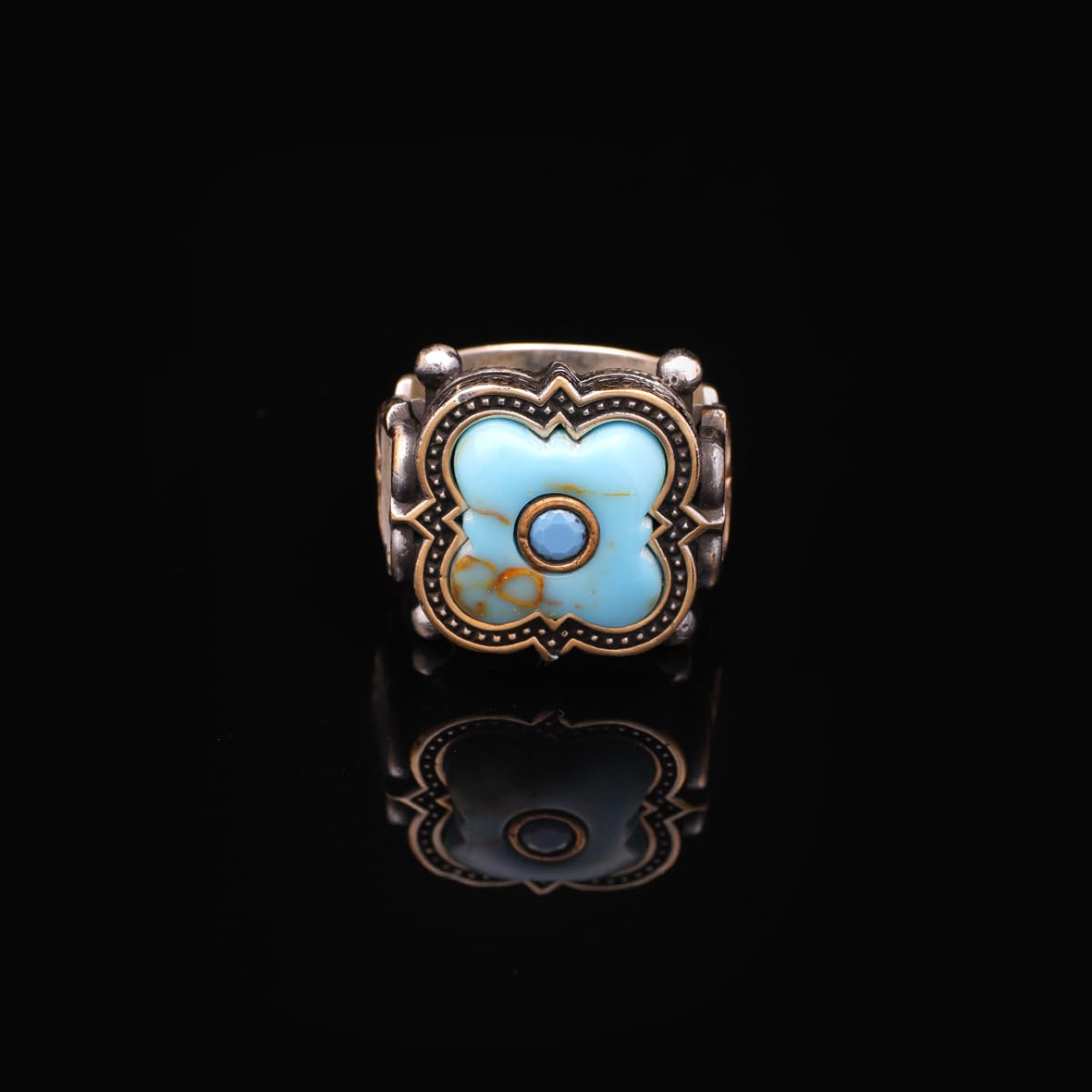 Genuine White Turquoise & Micro Stone Men's Ring