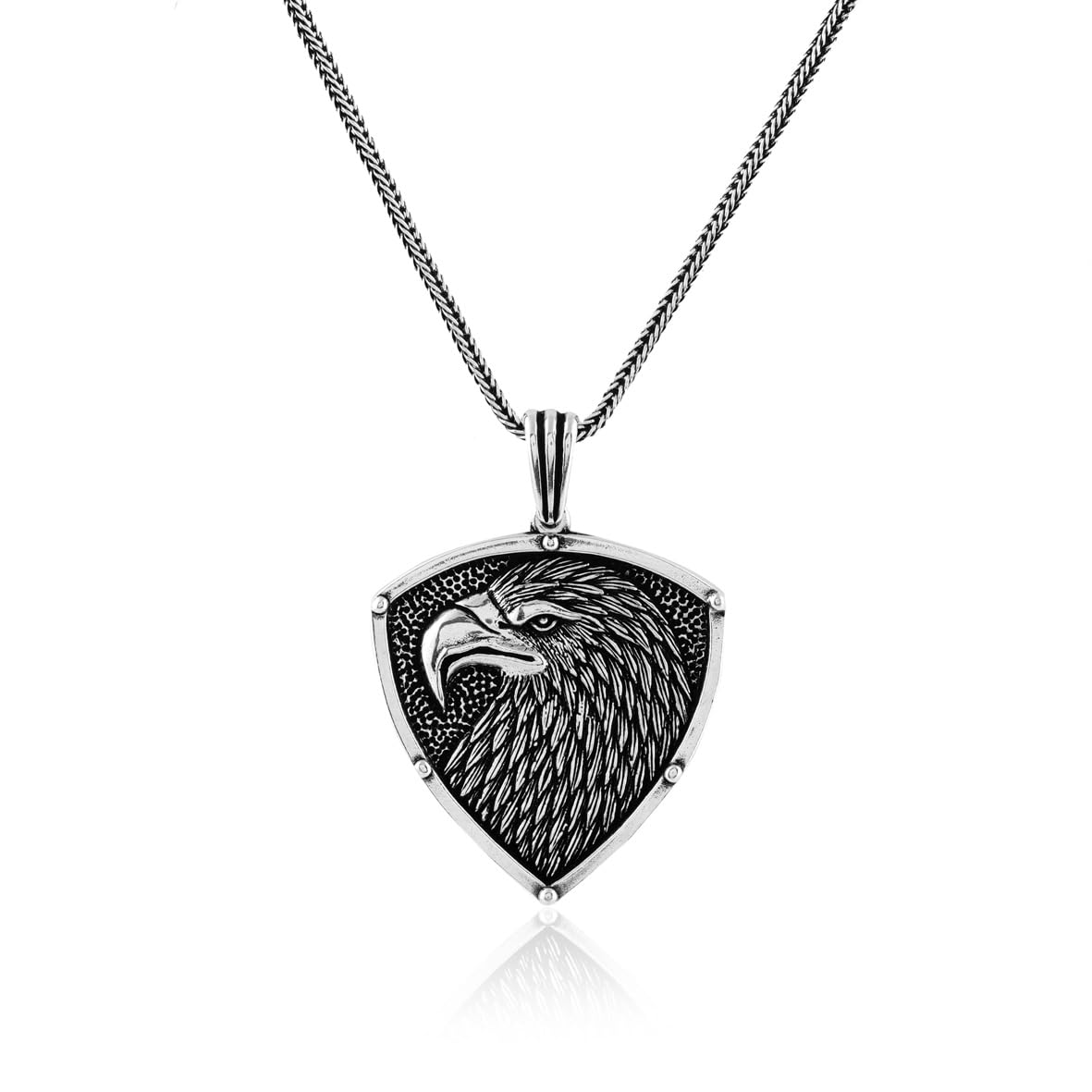 American Eagle Necklace - Sterling Silver Mens Pendant on Silver Chain - Gothic Biker Necklace - Silver Cleaning Cloth Gift