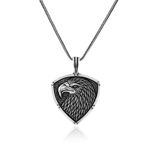 American Eagle Necklace - Sterling Silver Mens Pendant on Silver Chain - Gothic Biker Necklace - Silver Cleaning Cloth Gift