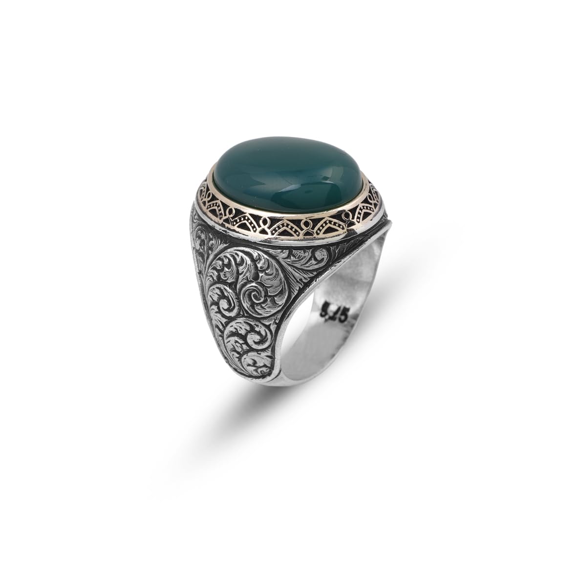 Handmade Jade Men's Ring - 925 Sterling Silver Gemstone Jewelry with Silver Polishing Cloth Gift - Jade Ring for Men