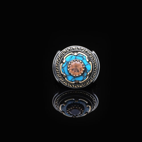 925 Sterling Silver Rotating Ring with Turquoise and Tiger Eye - Ottoman Inspired Men's Jewelry - Birthday Gifts