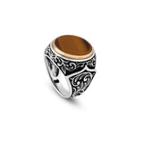 Handmade Tiger Eye Signet Ring - Vintage Pinky Ring in Sterling Silver for Men with Custom Engraving - Ottoman Style Gemstone Jewelry - Gift Silver Polishing Cloth Included — image 1