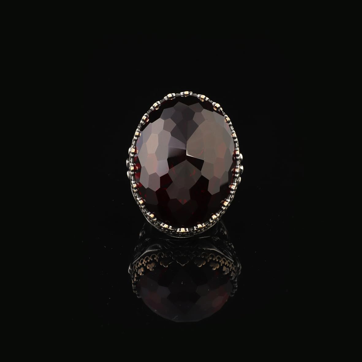 Garnet Gemstone Ring for Men – Chunky Sterling Silver Ottoman Style Vintage Ring