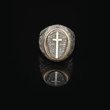 Vintage Shield Cross Signet Ring for Men - 925 Sterling Silver Christian Statement Ring - Polished Handmade Engagement Ring with Custom Engraving — image 3