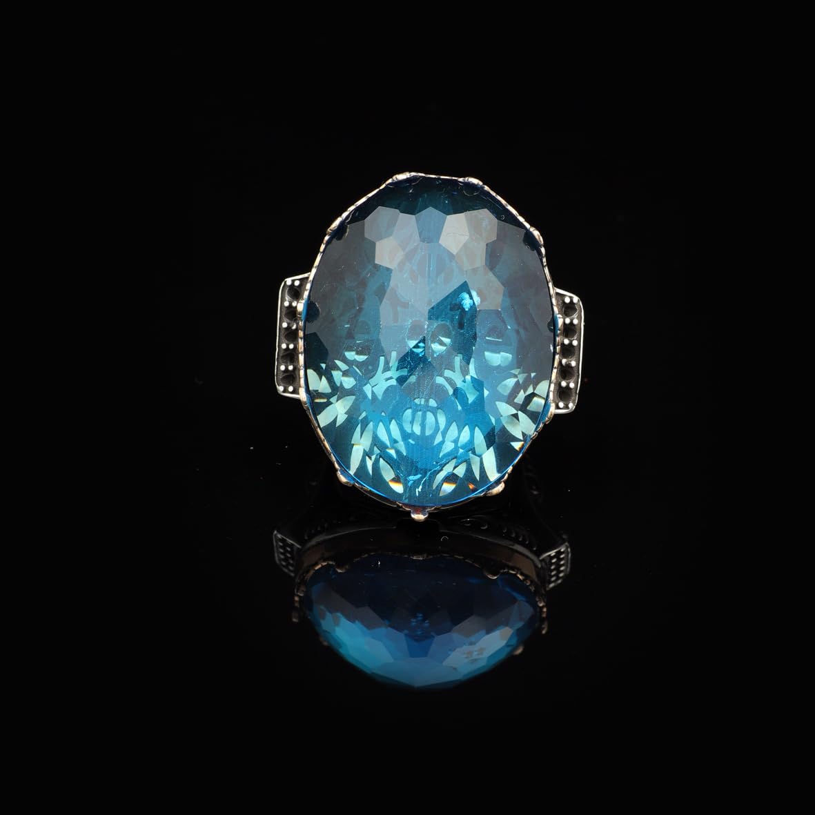 Handmade Aquamarine Men's Ring - Large Oval Stone