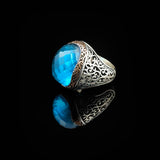 Vintage Handmade 925 Sterling Silver Men's Aquamarine Ring - 925 Sterling Silver Rings for Men - Handcrafted Ring for Men — image 5