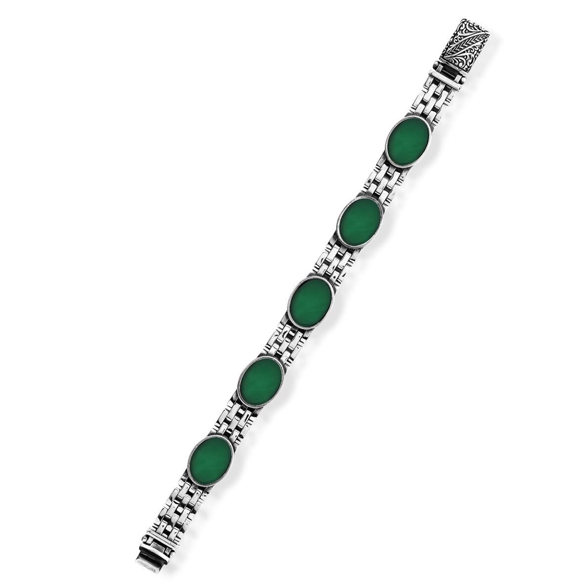 Vintage Jade Gemstone Bracelet – Handmade Sterling Silver Chain Bracelet for Men – Gothic
