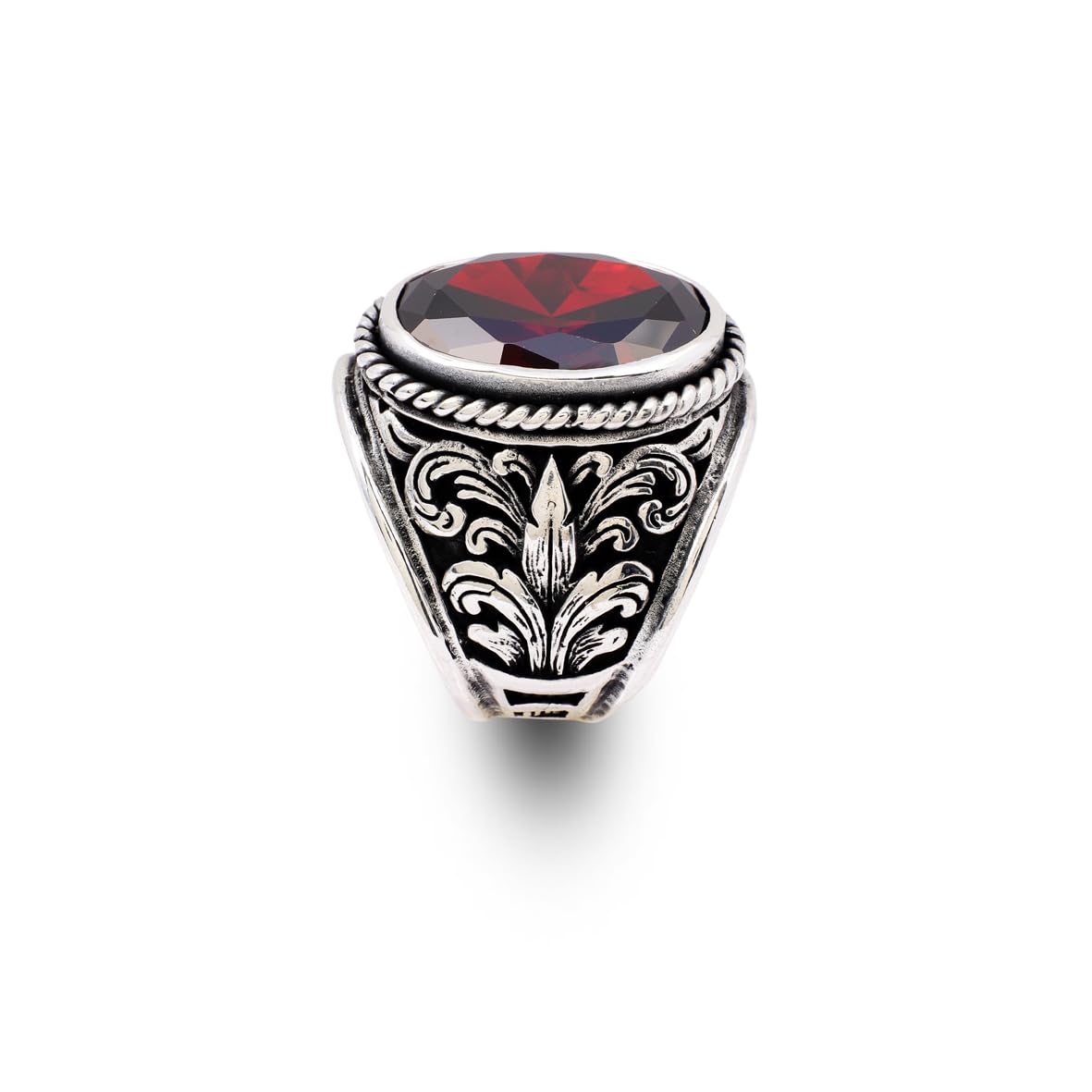 Handmade Garnet Gemstone Oval Stone Engagement Ring for Men Vintage 925 Sterling Silver