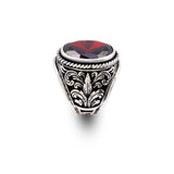 Handmade Garnet Gemstone Oval Stone Engagement Ring for Men Vintage 925 Sterling Silver — image 1