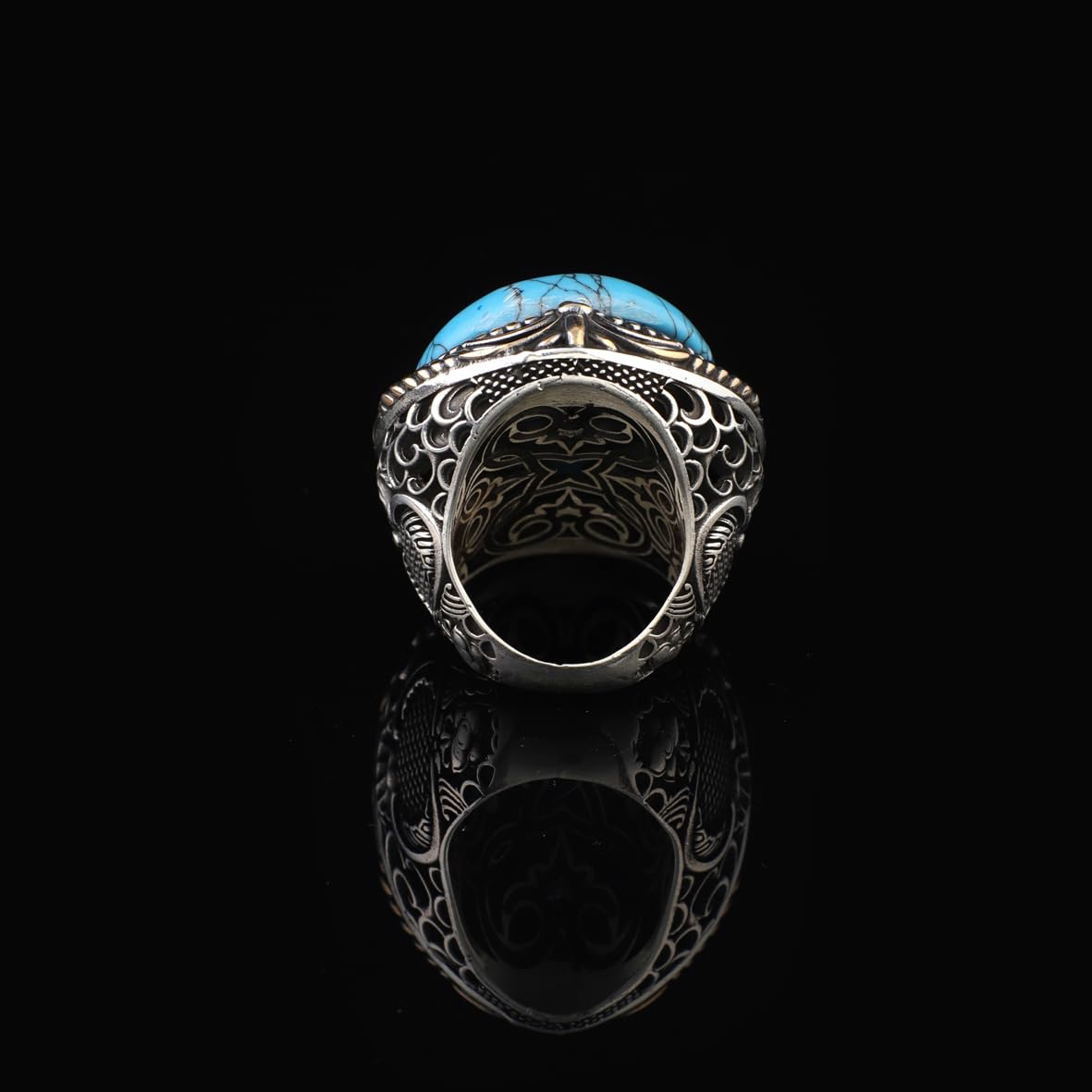 Handmade Men's Turquoise Ring – Chunky Sterling Silver Engagement Ring with Vintage Ottoman Design