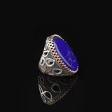 Lapis Lazuli Oval Gemstone Ring - Large Handmade Ottoman Style 925 Sterling Silver Men's Ring with Silver Polishing Cloth Gift — image 4