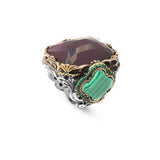 Amethyst & Malachite Ring – Large Statement Chunky Silver Whiskey Barrel Ottoman Vintage Ring – Engagement Promise Gift for Husband — image 1