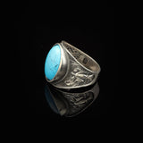 Virgin Mary Signet Ring with Genuine Turquoise - Vintage Oval Stone Gemstone Ring for Men — image 5