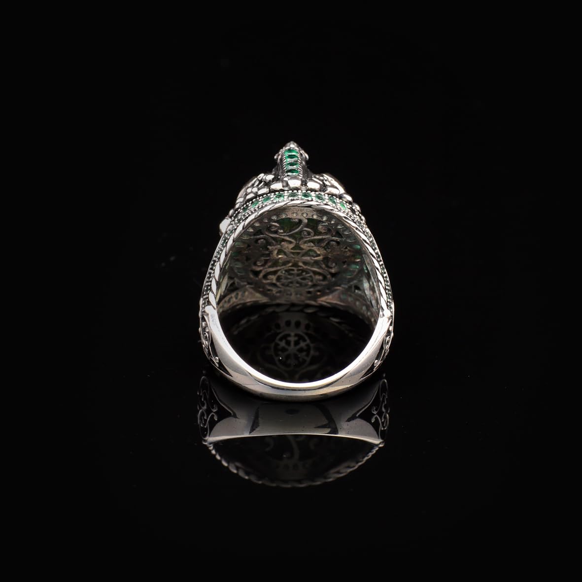 Vintage Helmet Ring for Men with Micro Jade Stone