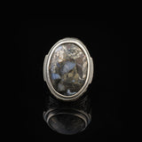 Mens Sterling Silver Turquoise Ring – Special Large Gemstone Ring with Chunky Ottoman Design — image 2