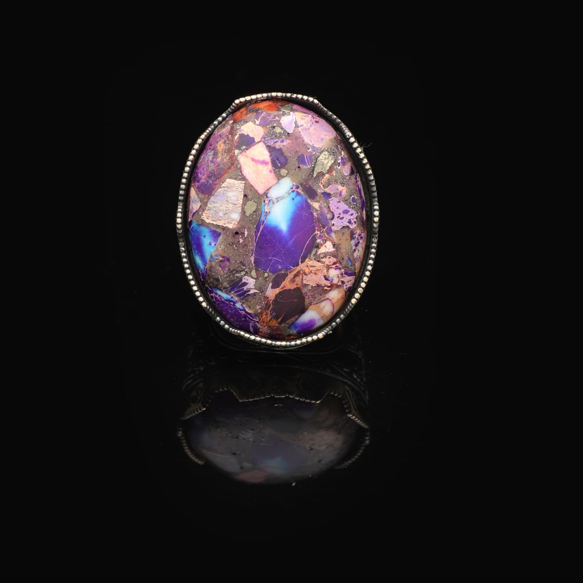 Special Turquoise Men’s Ring with Large Oval Stone – Vintage 925 Sterling Silver Ring