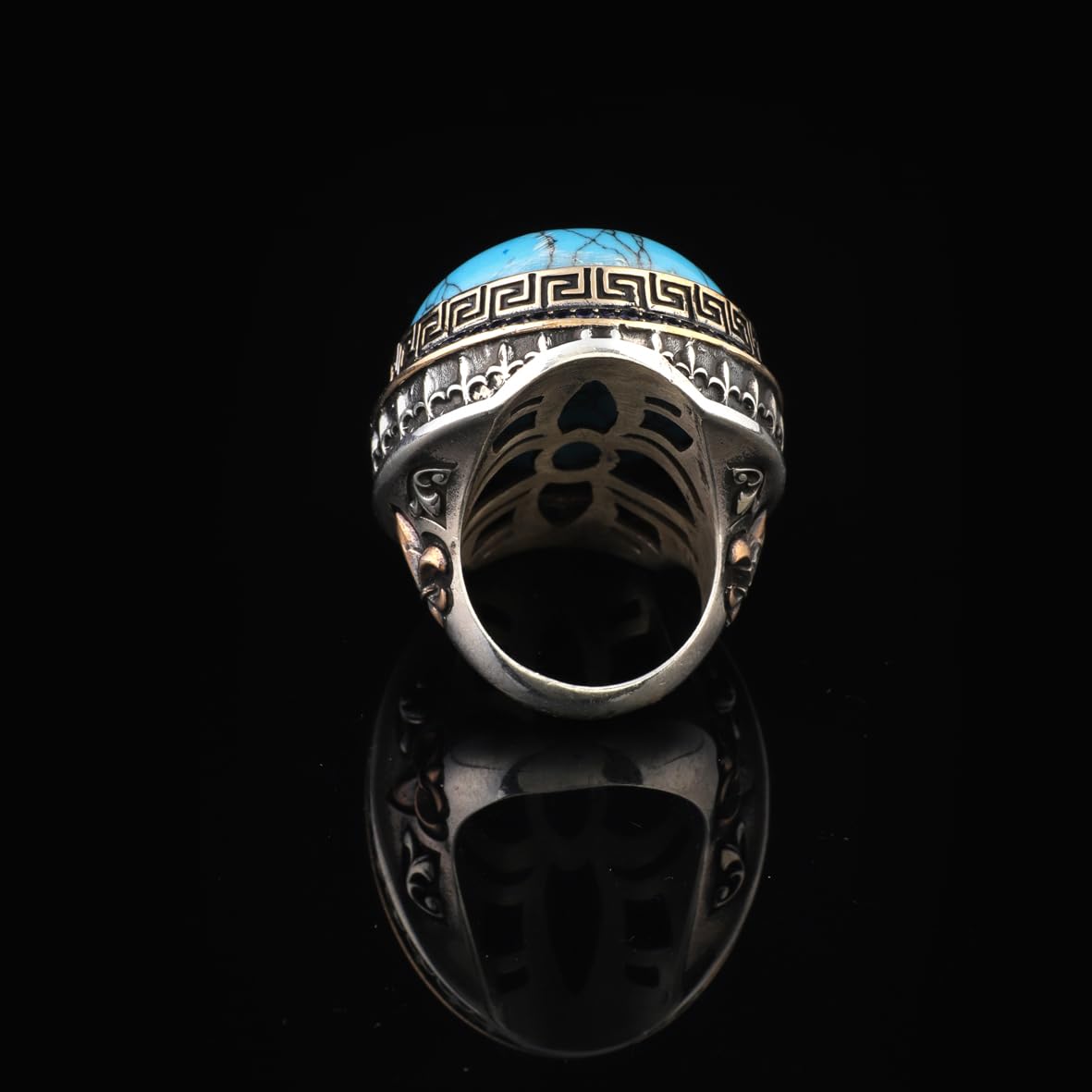Iris Flower Model Men's Turquoise Ring - Chunky Sterling Silver Engagement Ring