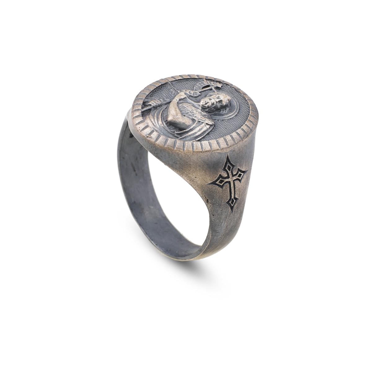 Handmade 925 Sterling Silver Jesus Ring - Men's Christian Jewelry Featuring Cross and Signet Design with Silver Polishing Cloth Gift - Custom Signet Ring