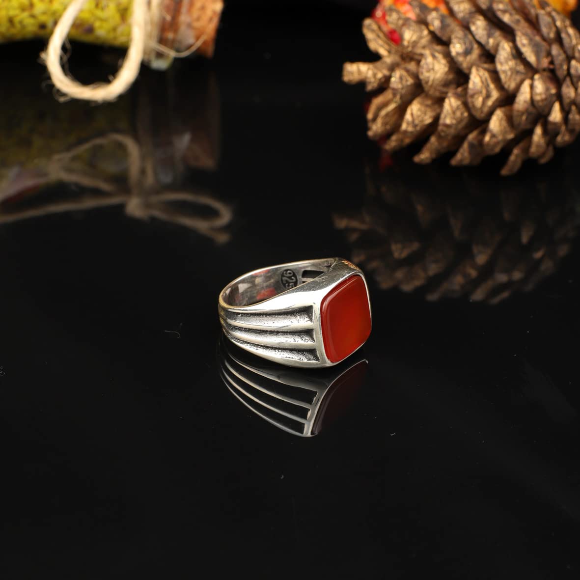 Men Handmade Carnelian Stone Ring