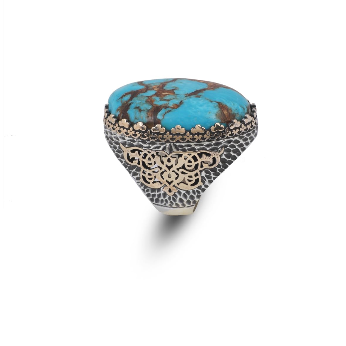 Special Turquoise Stone Ring – Large Oval Stone in Polished 925 Sterling Silver