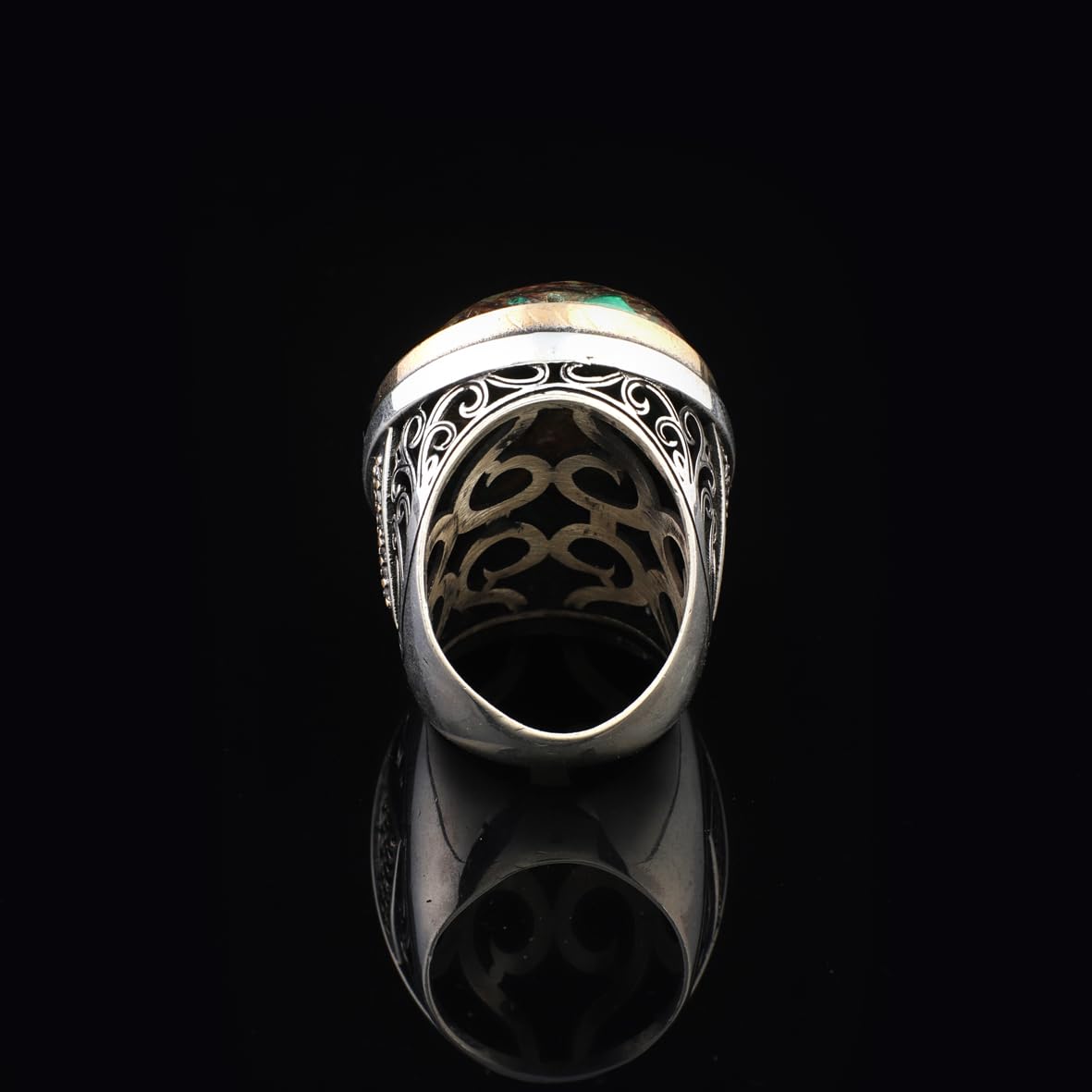 Vintage Men’s Turquoise & Micro Sapphire Gemstone Ring – Chunky Ottoman Sterling Silver Engagement Ring