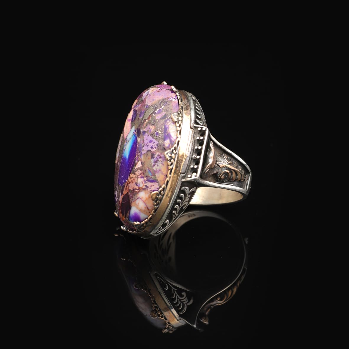 Special Turquoise Men’s Ring with Large Oval Stone – Vintage 925 Sterling Silver Ring