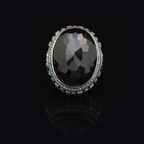 Black Onyx Ring with Micro Turquoise Stone – Large Oval Vintage Men’s Ring in Polished 925 Sterling Silver — image 3