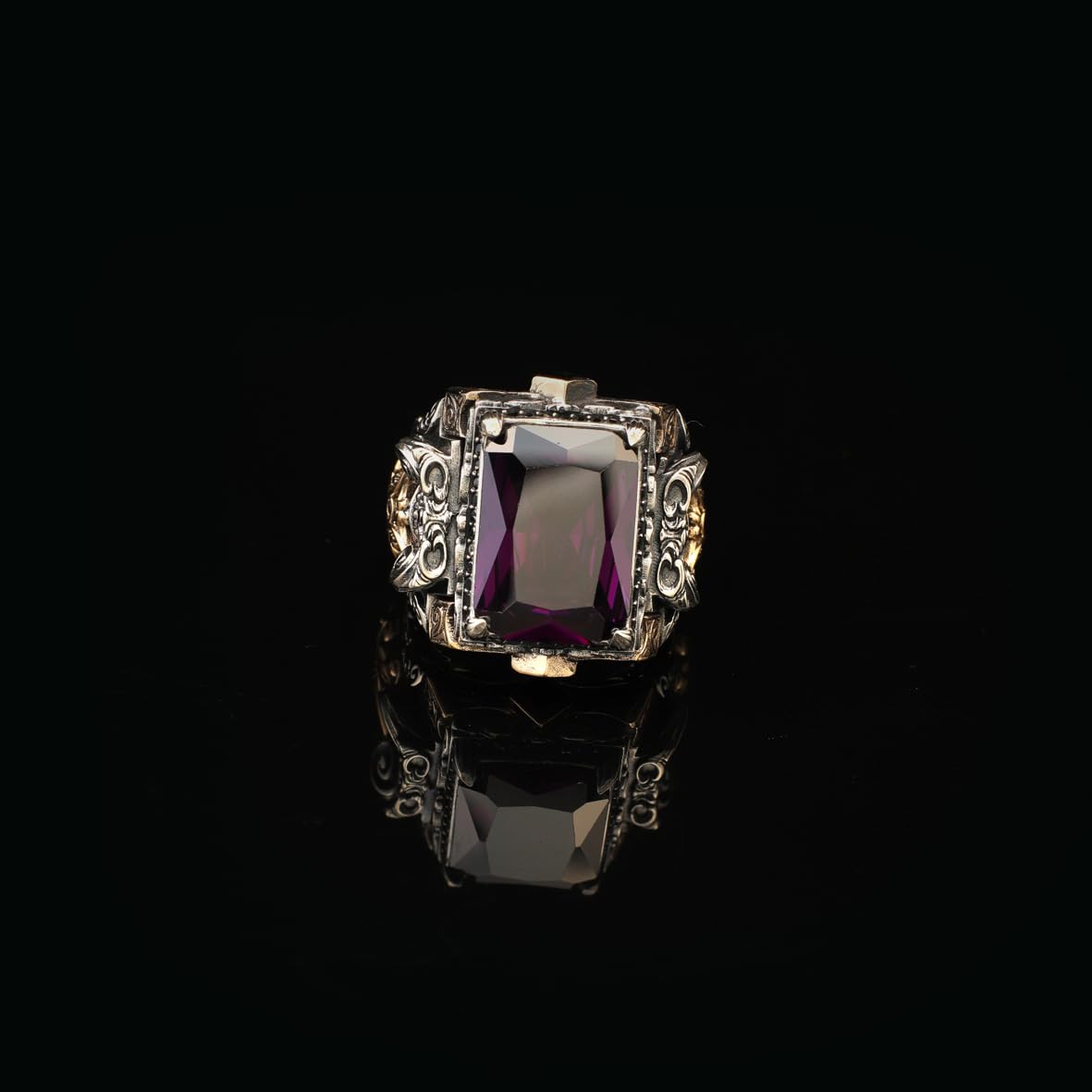Handmade Amethyst Ring Ottoman Vintage Ring Sterling Silver Ring Chunky Silver Ring Large Statement Gemstone Ring Promise Ring for Him