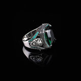 Handmade 925 Sterling Silver Lion Ring for Men - Emerald Gemstone — image 5