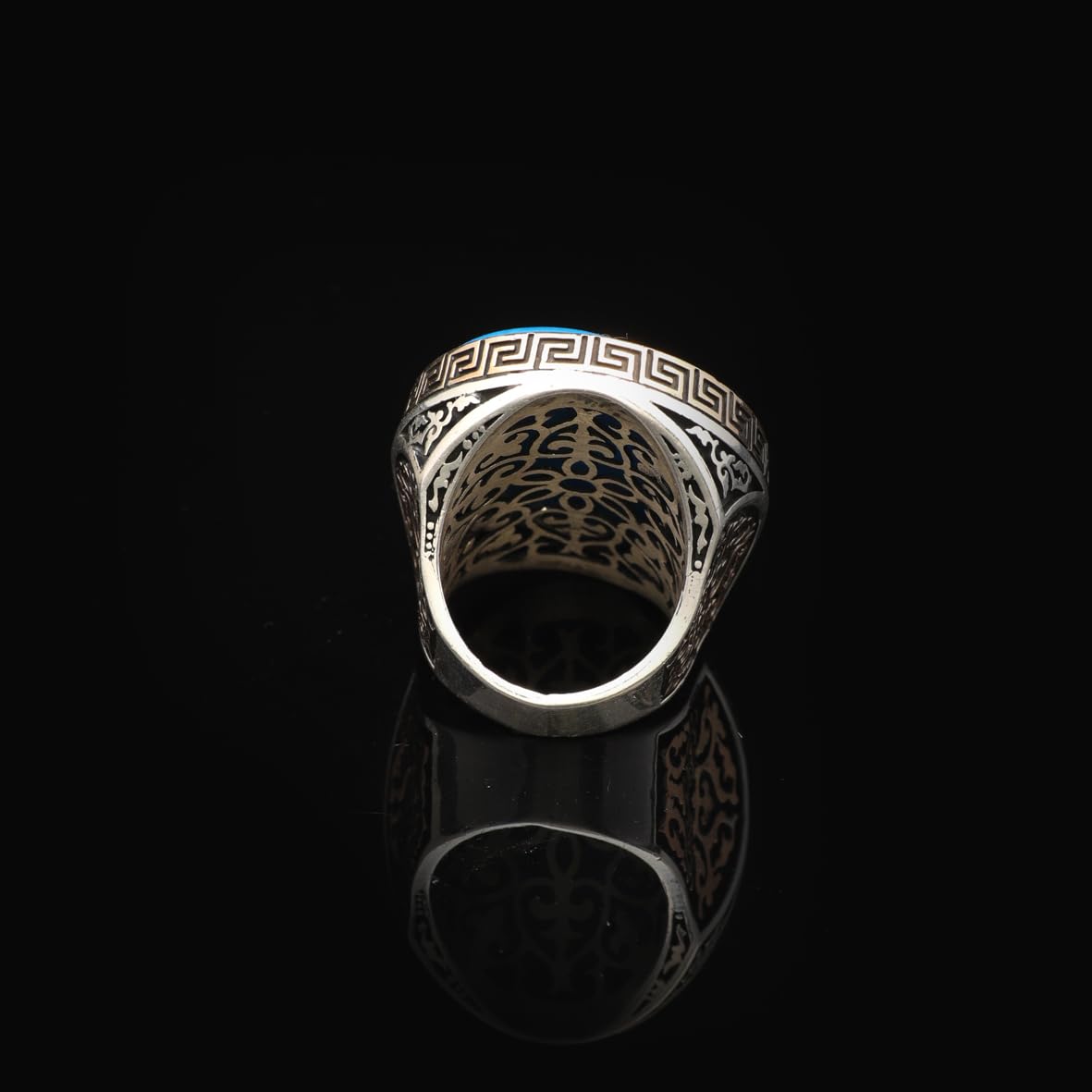 Handmade Turquoise Men’s Ring with Large Oval Stone – Vintage 925 Sterling Silver Engagement Ring