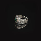 Vintage Emerald Micro Stone Ring - Men's Gemstone Engagement Ring in 925 Sterling Silver - Turkish Handmade Polished Ring with Silver Polishing Cloth Gift — image 5
