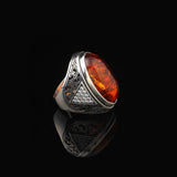 Amber Ring for Men – Large Chunky Sterling Silver Ring with Micro Sapphire Stone — image 3