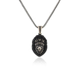 Lion Necklace with Micro Onyx Stone – American Indian Chief Gothic Sterling Silver Biker Pendant - Sterling Silver Lion Necklace — image 1