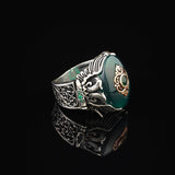 Handmade Jade Eagle Pinky Ring - Vintage Ottoman Style Sterling Silver Engagement Ring for Men with Custom Engraving & Gift Silver Polishing Cloth — image 4