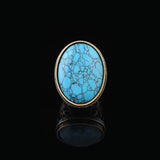 Handmade Chunky Sterling Silver Ring for Men with Turquoise and Micro Sapphire – Ottoman Style Vintage Engagement Ring — image 3