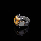 Handmade 925 Sterling Silver Men's Ring with Squeeze Amber & Blue Sapphire — image 4