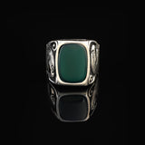 Men's Sterling Silver Eagle & Jade Ring – Vintage Signet Gemstone Ring — image 3