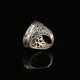 Special Turquoise Stone Ring – Large Oval Stone in Polished 925 Sterling Silver — image 5