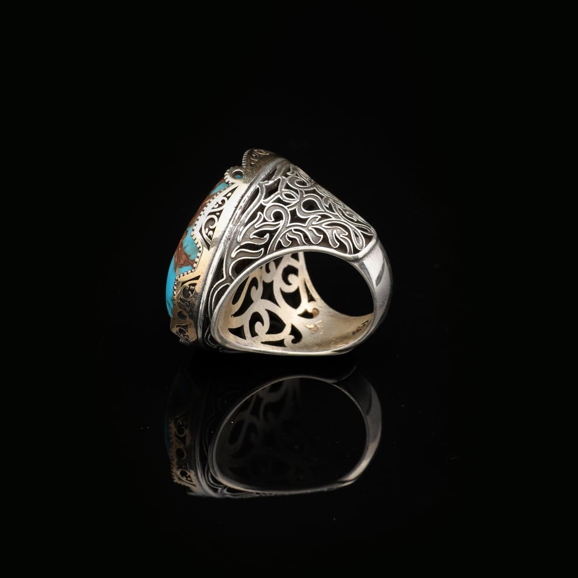 Special Turquoise Stone Ring – Large Oval Stone in Polished 925 Sterling Silver