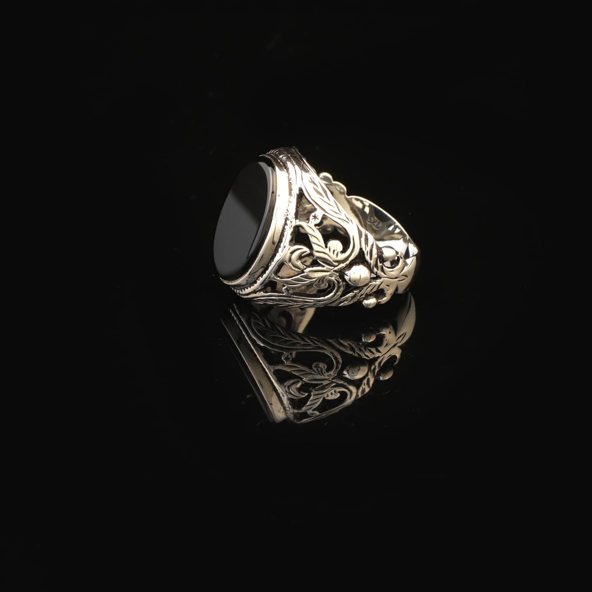 Onyx Ring Signet Ring Pinky Ring Ottoman Vintage 925 Sterling Silver Promise Engagement Gemstone Ring Gift for Husband