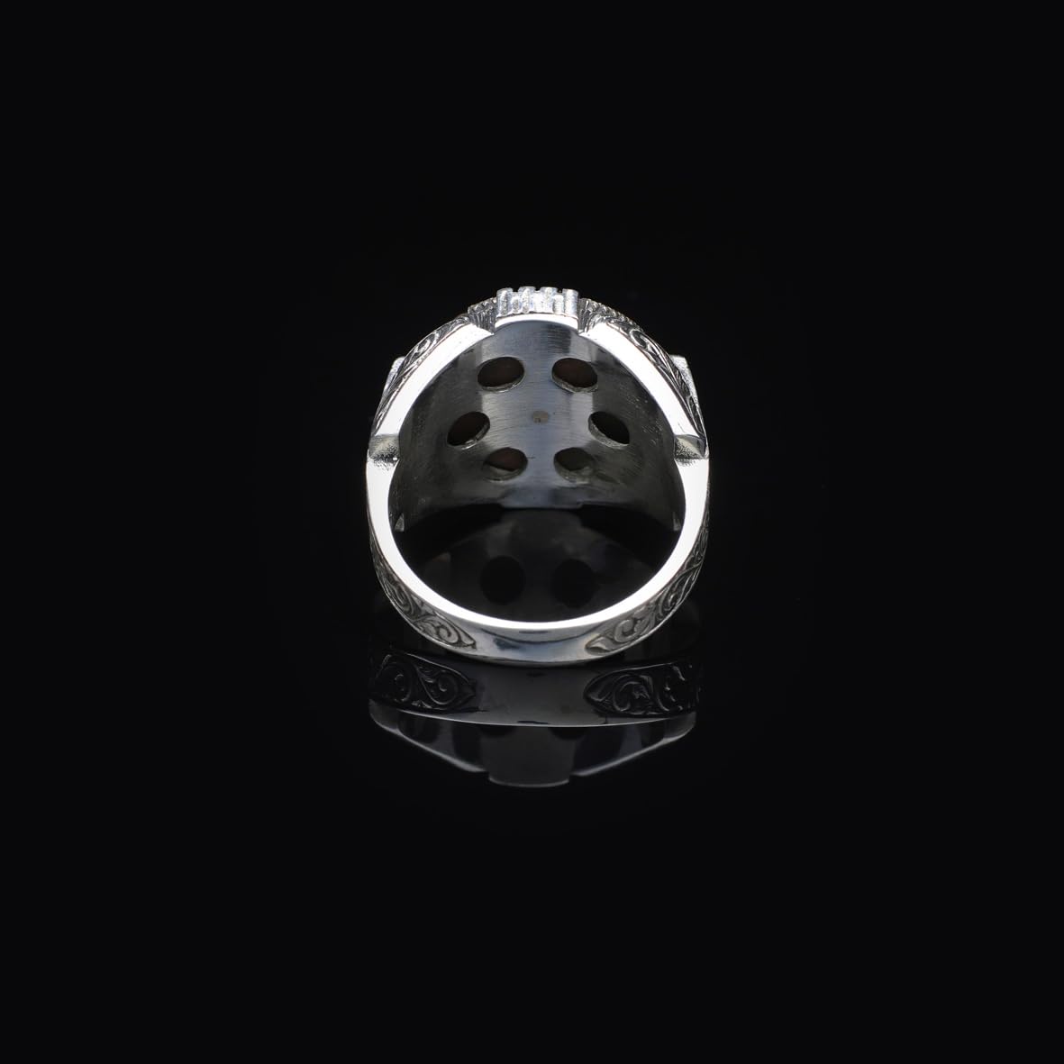 925 Sterling Silver Ottoman Style Squeezed Amber and Ruby Ring - Men's Rotating Ottoman Ring with Squeezed Amber and Ruby - Birthday Gifts