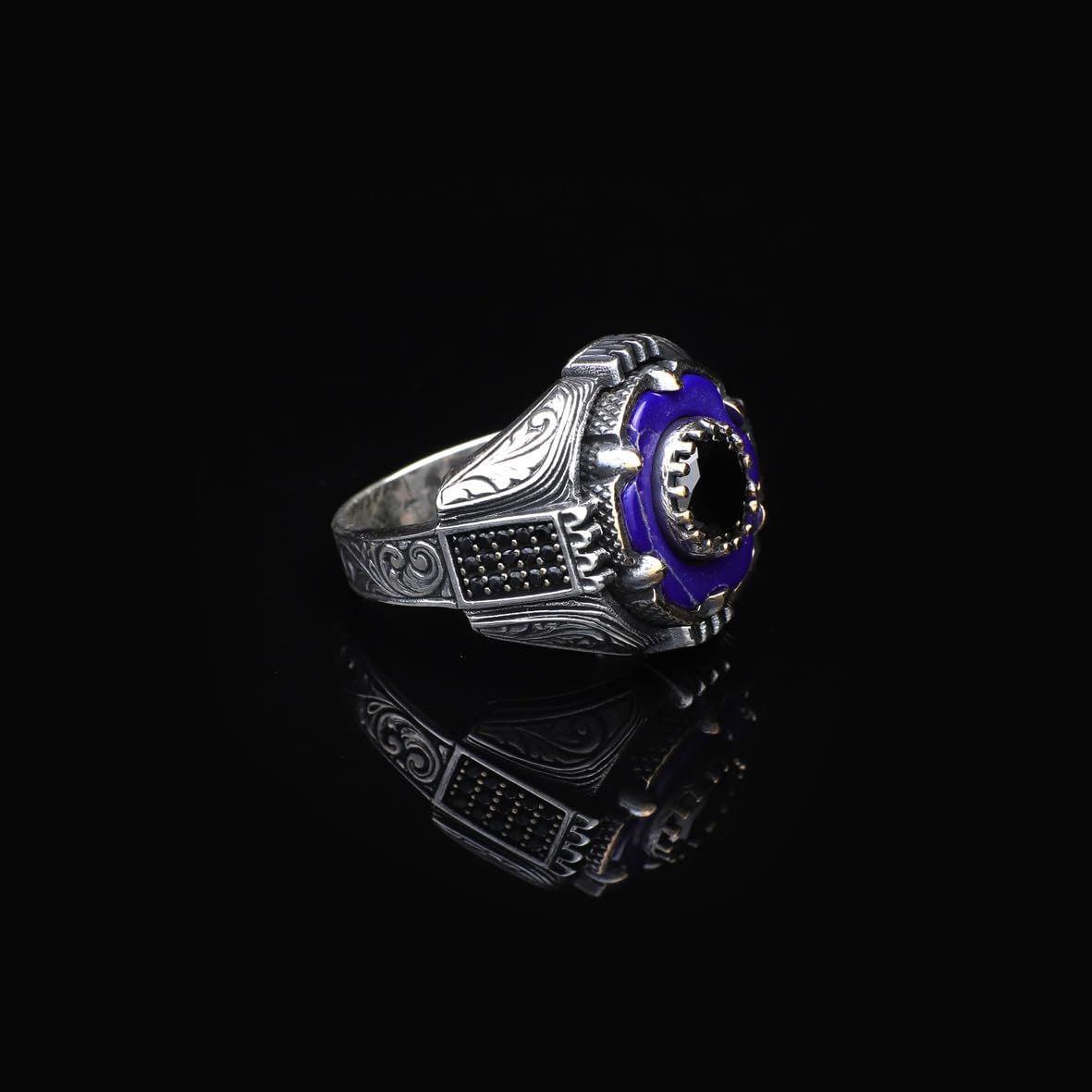 Men's 925 Sterling Silver Lapis Lazuli Rotating Ring - Black Onyx Rotating Ring for Men - Birthday Gifts