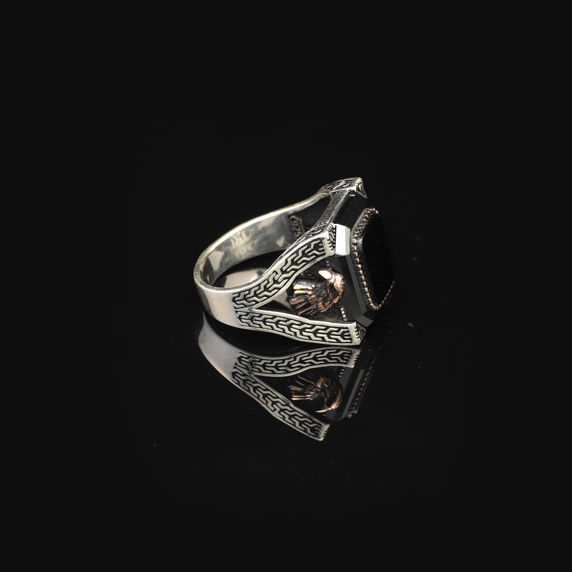 Vintage Black Onyx Ring with Eagle Design - Handmade Turkish 925 Sterling Silver Engagement Ring for Men with Polished Gemstone - Includes Silver Polishing Cloth Gift