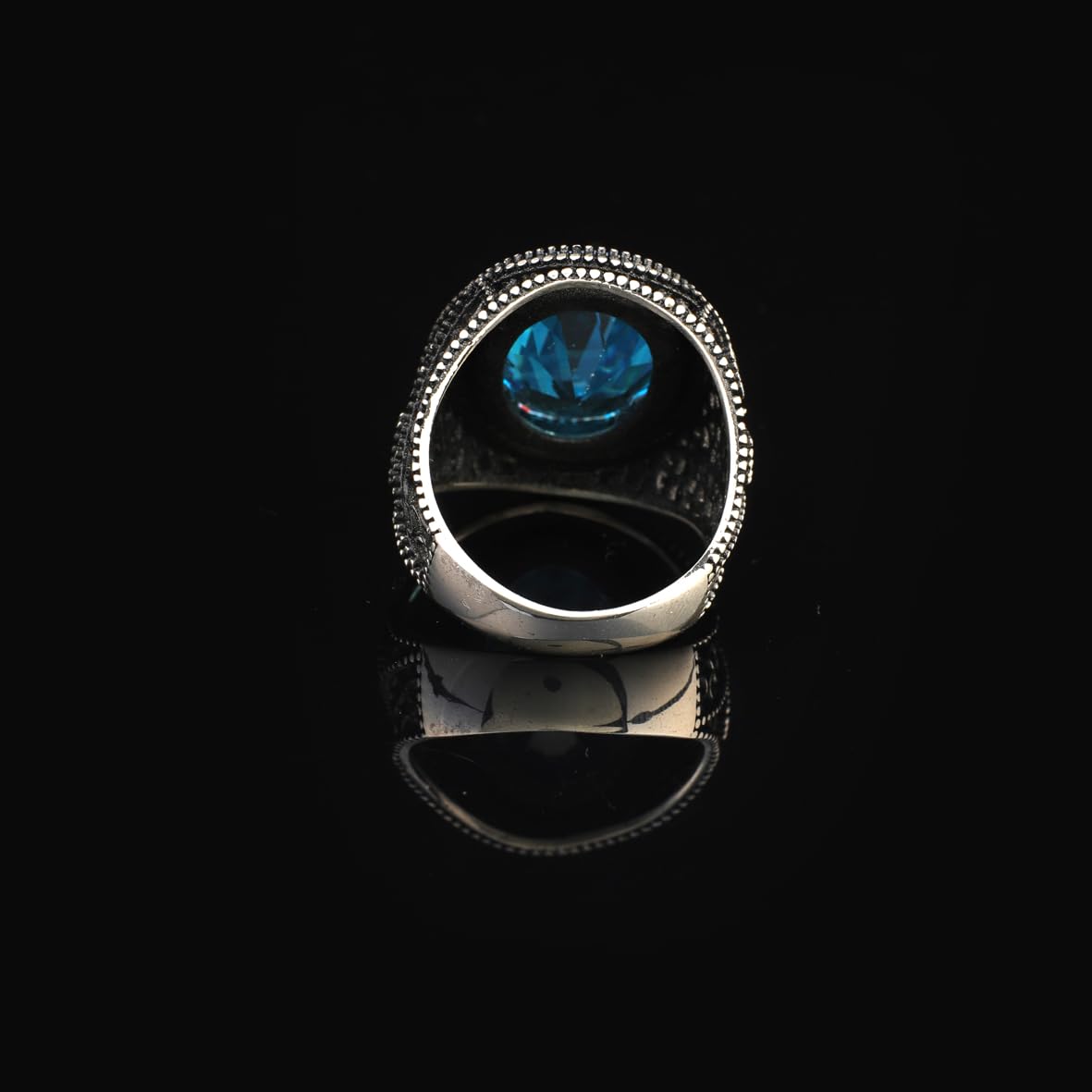 Mens Aquamarine Gemstone Ring – Handmade Ottoman Sterling Silver Engagement Ring