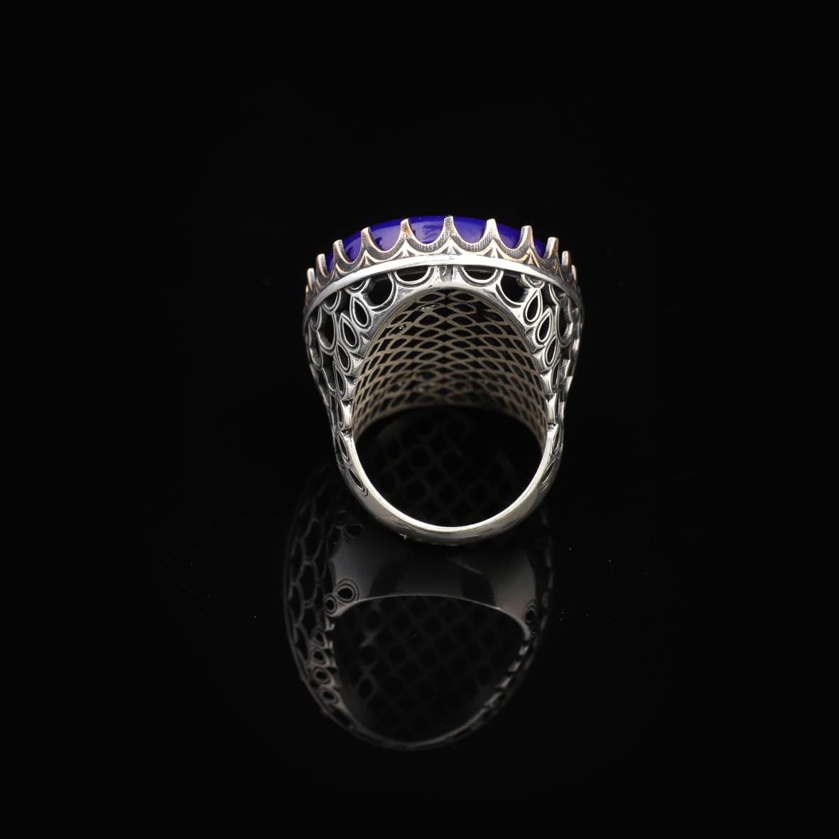 Vintage Men's Lapis Lazuli Oval Gemstone Ring - Handmade Ottoman Style 925 Sterling Silver Ring with Silver Polishing Cloth Gift
